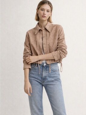 Solid & Striped Harlow Cropped Linen Blend Shirt Sand Size Small